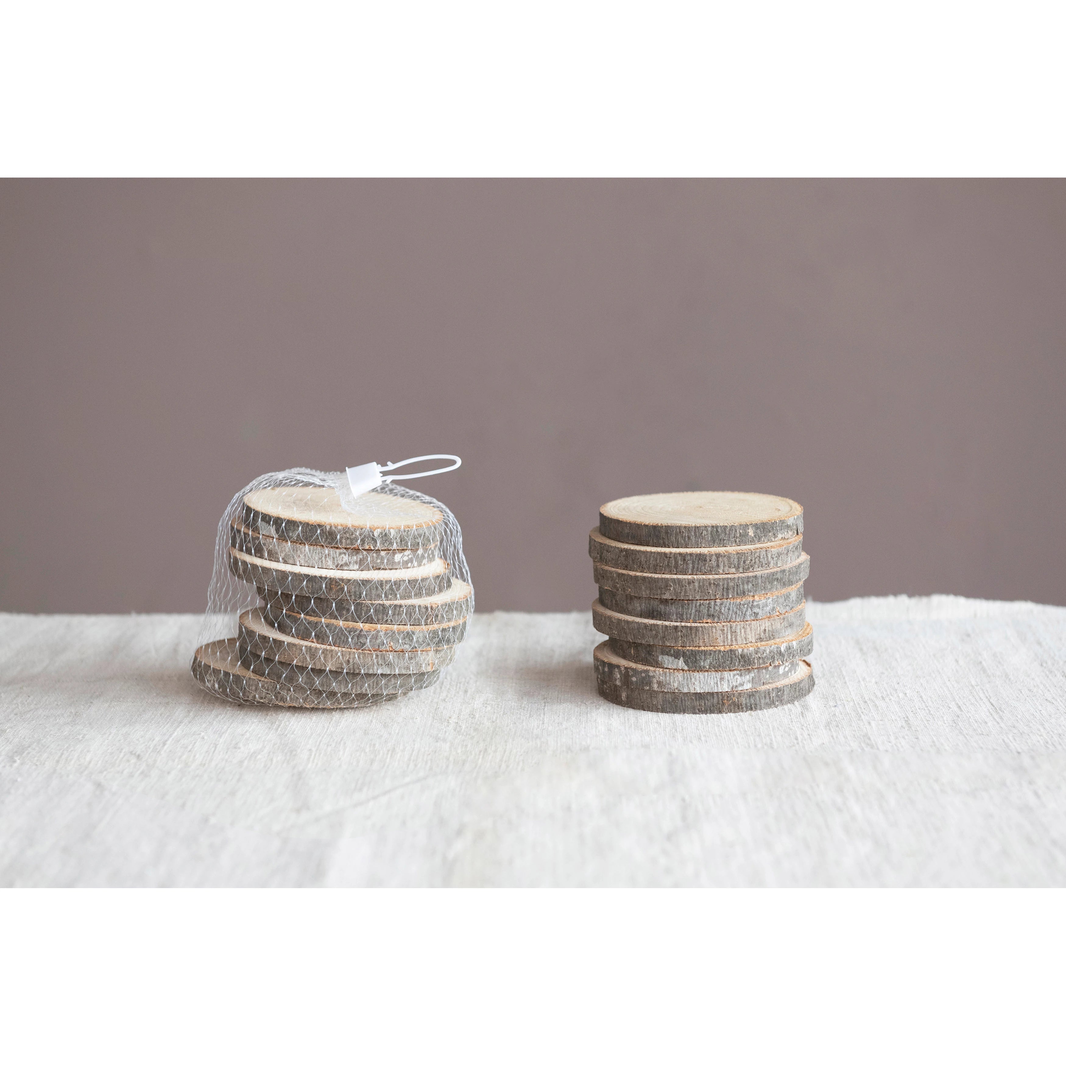4" Round Wood Slices in Mesh Bag, Set of 8